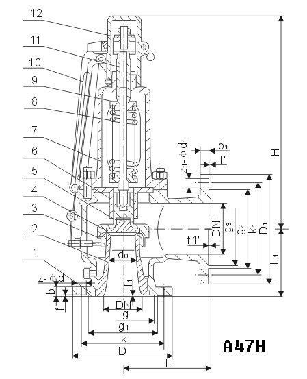 A47H带扳手弹簧微启式安全阀(图2)