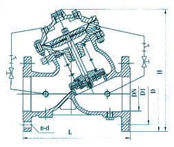 JD745X-16Q/16C隔膜式法兰多功能水泵控制阀结构示意图