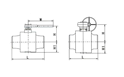 缩径全焊接球阀Q61F-16C尺寸结构图解